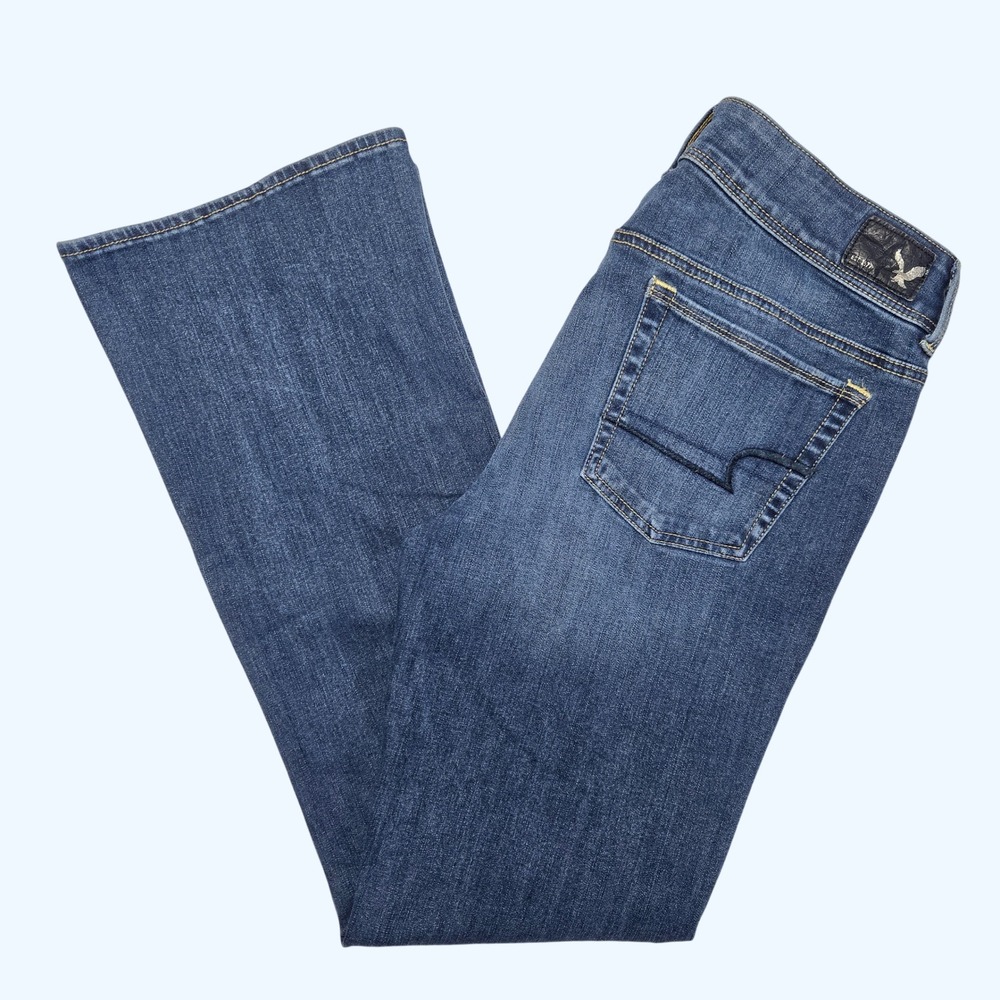 American Eagle Kick Boot Jeans Womens 12 Regular 360 Super Stretch Blue Denim